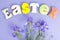 Easter composition, homemade cookies on bright background