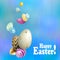 Easter composition in a light blue hue with eggs with a wonderful pattern drawn like a garland