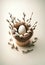 Easter composition with white egg in nest and pussy willow twigs on a wooden cut