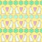 Easter cookies pattern, card - Easter bunny, flowers, hearts on yellow background.