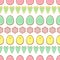 Easter cookies pattern, card - Easter eggs, hearts and flowers. Cute vector seamless background.
