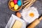 Easter cooking : flour, butter and colorful eggs