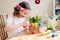 Easter craft with kids - painting eggs at home. Seasonal spring decorations