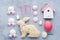 Easter creative decoration layout. Pink color. Flat lay