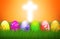 Easter Cross Colorful eggs Religion background holiday