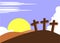 Easter crosses on hill background