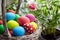 Easter Day  basket with colorful Easter Eggs