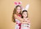 Easter day. Easter activities for children. Happy easter. Holiday bunny girls with long bunny ears. Children bunny