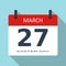 Easter day. March 27. Vector flat daily calendar icon. Date and time, month. Holiday. Modern simple