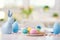 Easter decorated table with painted eggs