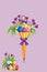 Easter decoration in closed umbrella with flowers, eggs and bunnies