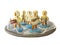 Easter decorations. Musical band of ceramic chicks on tray