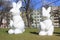 Easter decorations in park in Poznan, Poland - two giant rabbits, Easter bunnies