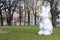 Easter decorations in park in Poznan, Poland - white giant rabbit, Easter bunny