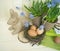 Easter decorative composition on a wooden background. Spring.