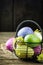 Easter decorative eggs in basket