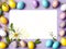 Easter delight in bloom: a vibrant arrangement of spring flowers and vibrant eggs.