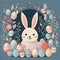 Easter Delight: Whimsical Bunny and Pastel Eggs Illustration Card