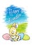 Easter design with cute bunny, colorful egg and nature - vector