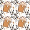 Easter details seamless pattern with doodle illustrations. Willow, Easter cake. Bright vector Illustration for wrapping