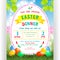 Easter dinner announcing poster template with colorful eggs in grass.