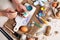 Easter DIY. Easter preparation, multi-colored paints and a brush for decorating eggs. Creativity with children
