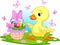 Easter duckling with a basket of eggs