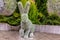 Easter eared rabbit figurine garden fluffy bush decor base copy space