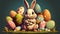 Easter - Easter Traditions: Adorable Easter Bunny with Basket of Eggs - ai generated.