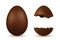 Easter egg 3d. Chocolate brown whole and broken eggs set, isolated white background. Traditional sweet candy, decoration