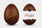 Easter egg 3d. Chocolate brown whole and broken eggs set isolated white transparent background. Traditional candy