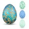 Easter egg 3D icons. Ornate color eggs set, isolated white background. Swirl realistic design, decoration Happy Easter