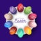 Easter egg banner. Easter card with eggs laid out in a circle on a white plate, colorful ornate eggs on purple modern background.