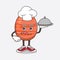 Easter Egg cartoon mascot character as a Chef with food on tray ready to serve