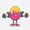 Easter Egg cartoon mascot character on fitness exercise trying barbells