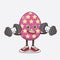 Easter Egg cartoon mascot character on fitness exercise trying barbells