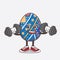 Easter Egg cartoon mascot character on fitness exercise trying barbells