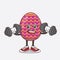 Easter Egg cartoon mascot character on fitness exercise trying barbells