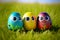 Easter egg character. Cute adorable easter background. generative ai. Group of colorful eggs cartoons characters