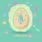 Easter egg with cute rabbit and pattern inside on overlap green paper petal