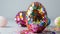 Easter egg decorated with colorful sequins and glitter