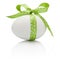 Easter egg with festive green bow isolated