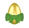 Easter egg in gold color with a green bow, congratulation