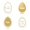 Easter egg for greetings cards. Gold - silver calligraphic lettering on egg frame isolated on white background.
