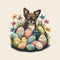 Easter Egg Hunt with Adorable Chihuahua and Watercolor Flowers AI Generated