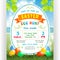 Easter egg hunt announcing poster template with colorful eggs at green lawn and.