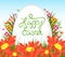 Easter egg poster. background with sunflowers, green grass