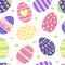 Easter egg seamless pattern. Cute hand drawn Easter eggs with flowers, stripes, hearts in pastel colors green, pink