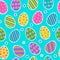 Easter egg seamless pattern vector background with cute colourful painted striped easter eggs stickers with dots on