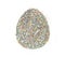 Easter egg of silver holographic glitter on white background
